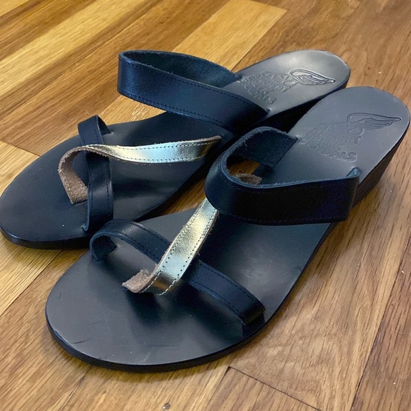Ancient Greek Sandals Women’s Black and Gold Sandals Size 38 - Picture 1 of 7